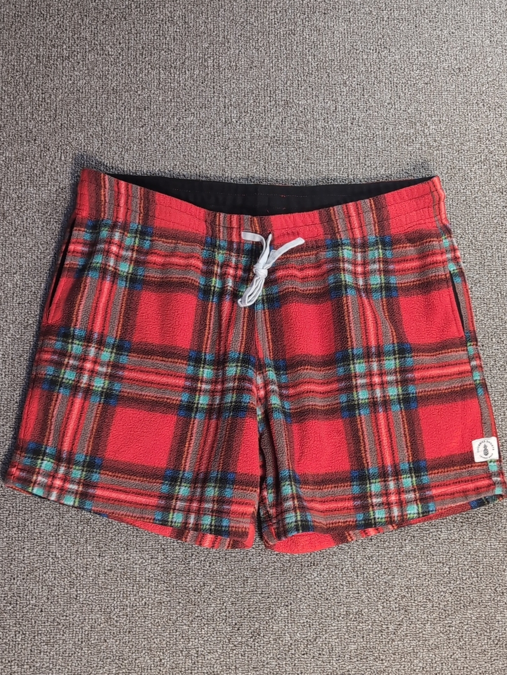 Chubbies Loungewear Fleece Shorts Red Tartan Plaid Elastic Waist Size Large 5"